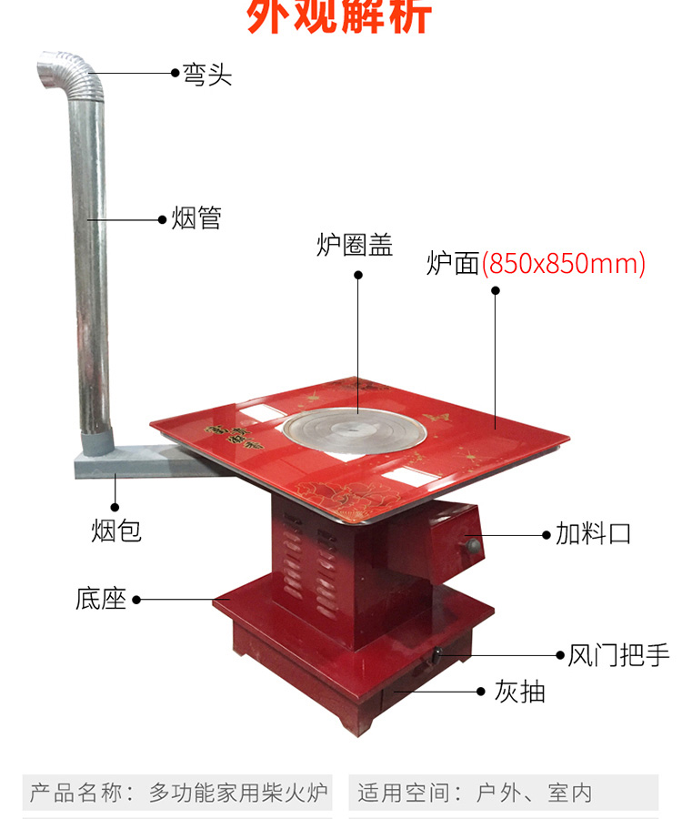 多功能家用柴火爐-0.8米正方形有機鋼化玻璃桌面【爐具】